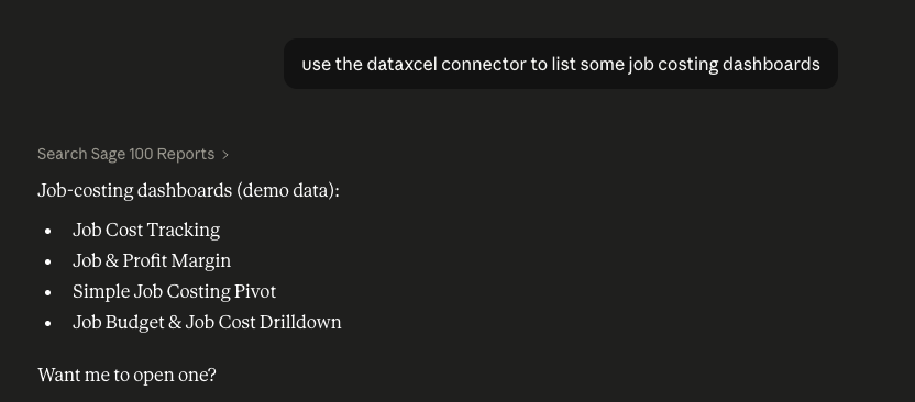 Search job-cost dashboards from Claude
