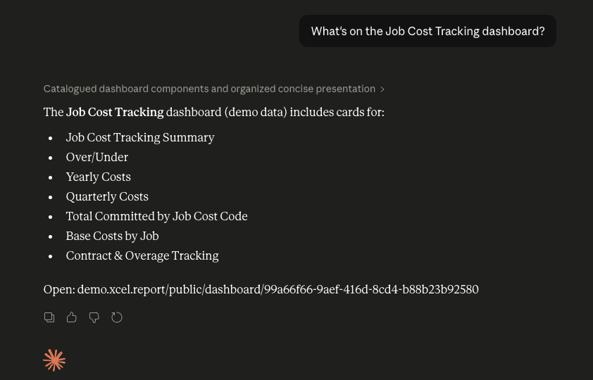 Get the contents of a job-cost dashboard