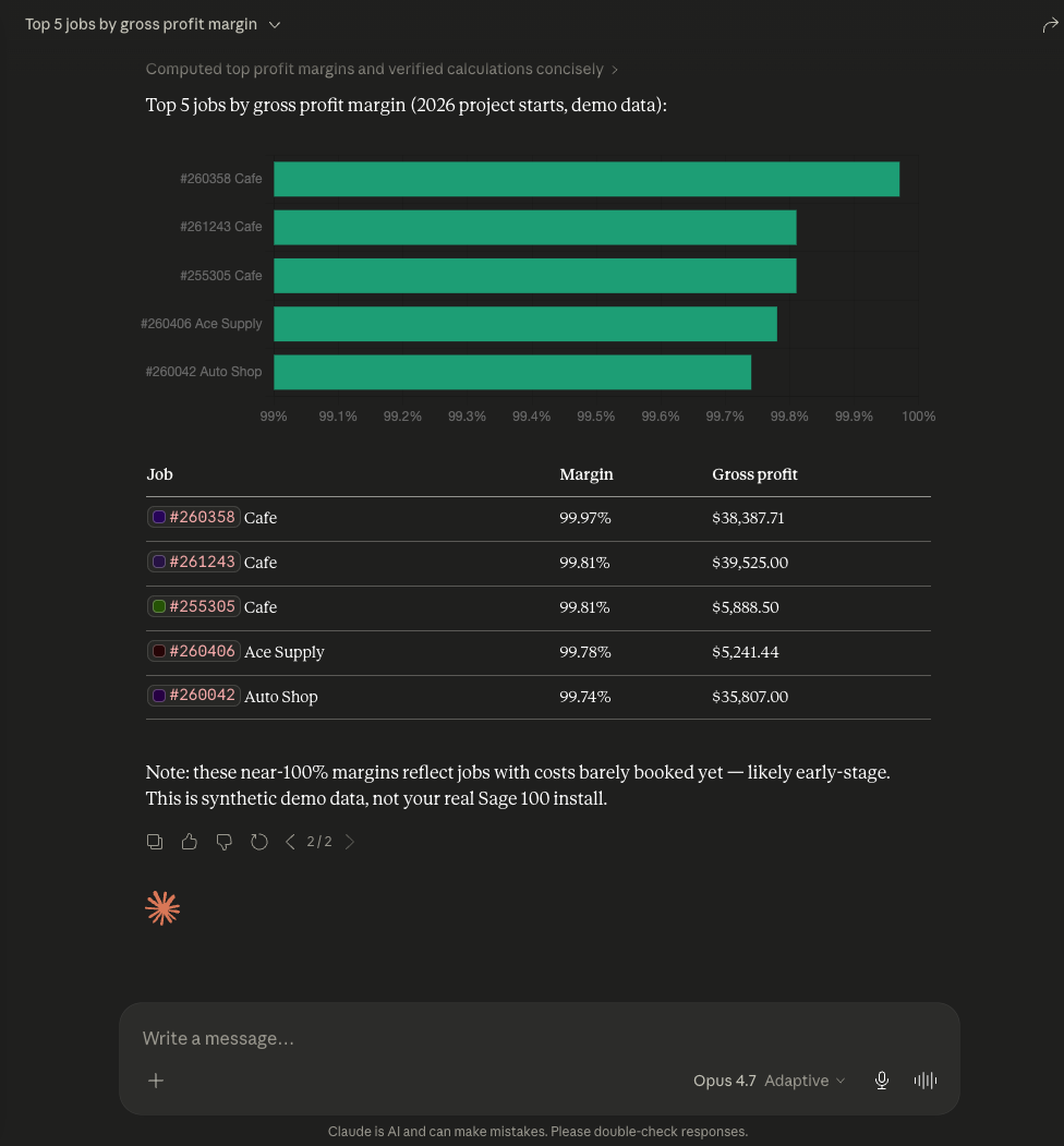 Top 5 jobs by gross profit margin — answered in plain English