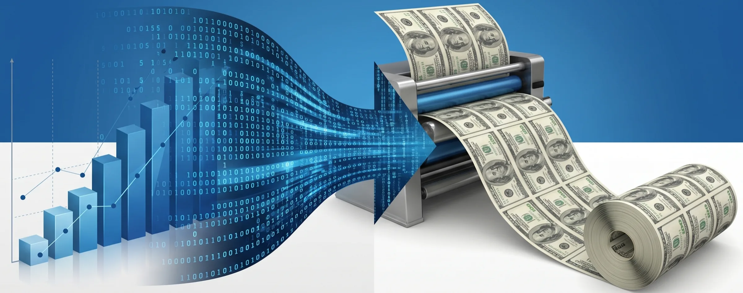 Data illustrated turning into dollars — DataXcel hero