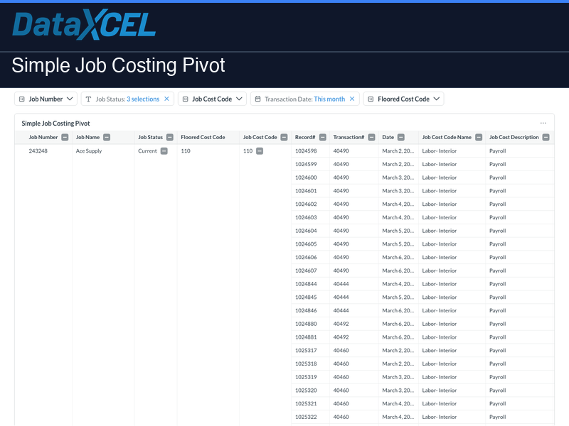 Simple Job Costing Pivot