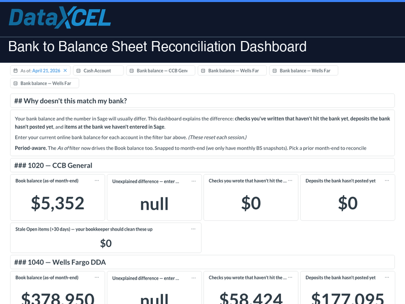 Bank to Balance Sheet Reconciliation Dashboard
